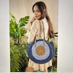 NWT  Shiraleah blue and Tan Crochet Shoulder Bag/tote bag